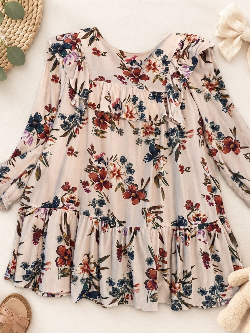 Zara Girls Floral Ruffle Tiered Dress | Long Sleeve | Boho | Size 11-12